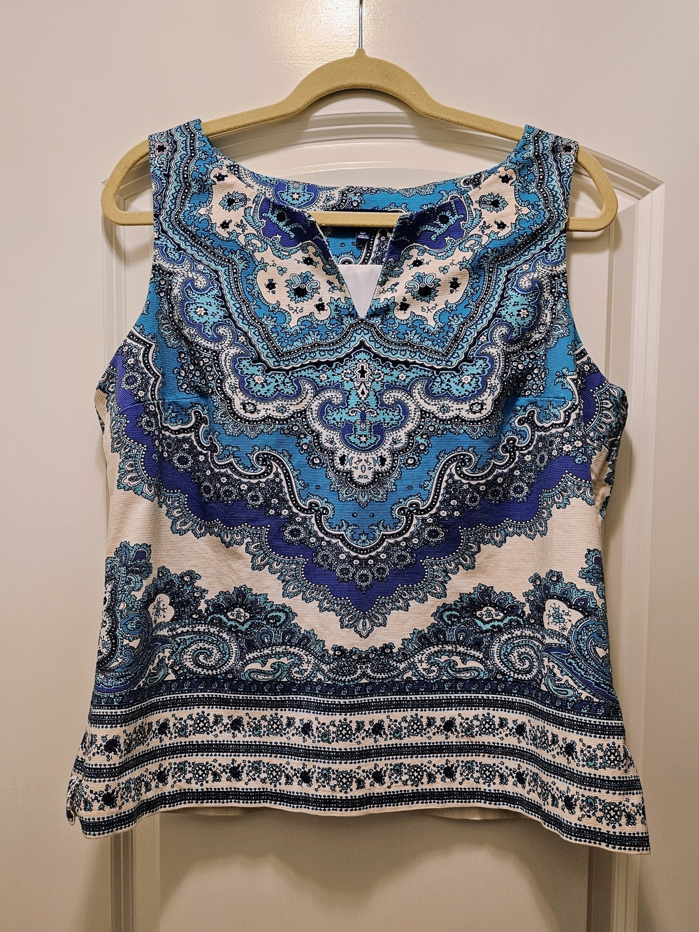 RSVP by Talbots Paisley Sleeveless Top 16P Blue White Event Party Coastal - Picture 4 of 7